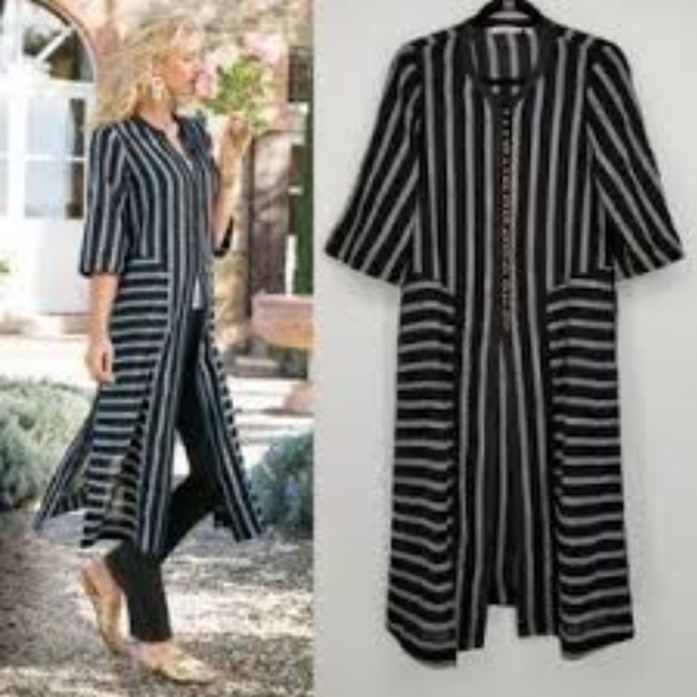 Soft Surroundings Women's Black and White Moroccan Topper Size Small